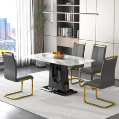 A modern, minimalist, and luxurious dining table with a white