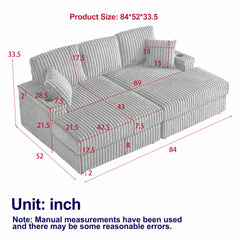 84Inch Corduroy 3-seater sofa With 3 back pillows ,2 toss pillows , a