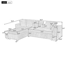 Elegant Chenille L-Shaped Sofa with Wooden Storage Compartment, Green,