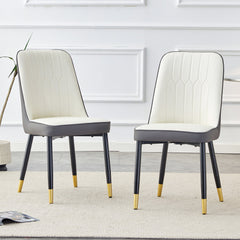 Modern Dual Tone Dining Chair with PU Leather Backrest and Black Metal