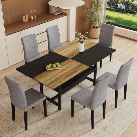 Table and chair set.71*35.4 inch Wooden And Black Spliced Dining Table