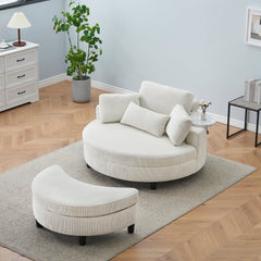 51-inch beige corduroy sofa with two throw pillows and a waist pillow