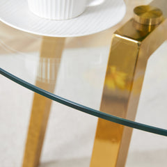 Modern Luxurious Round Tempered Glass Dining Table with Gold 7-Shaped