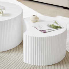 White Nesting table set of 2, Handcraft Relief MDF Coffee Table for