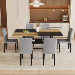 Table and chair set.71*35.4 inch Wooden And Black Spliced Dining Table