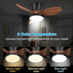 Quiet Ceiling Fan with LED Light DC Motor 32 Inch Large Air Volume