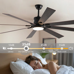 Walnut LED Ceiling Fan Light with 8 Wooden Blades, Remote Control,