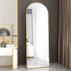 Modern Aluminum Alloy Metal Frame Arched Floor Mirror with Gold Finish