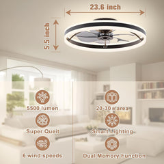 Low Profile Ceiling Fans with Lights and Remote, 23.6In Flush Mount