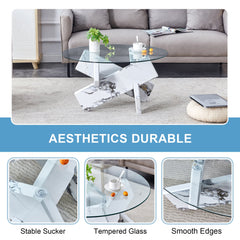 Modern Round Glass Coffee Table with Tempered Glass Countertop and