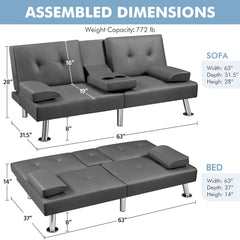 Convertible Sofa Bed Adjustable Couch Sleeper Modern Faux Leather Home
