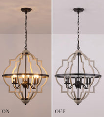 Rustic Antique Orb Chandelier Farmhouse Vintage 6-Lights Oak White