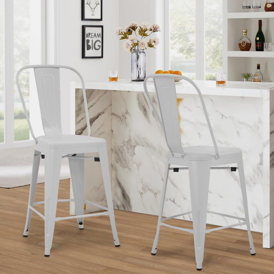 24 Inches Metal Bar Stool Set of 4 Counter Height Barstool with Back