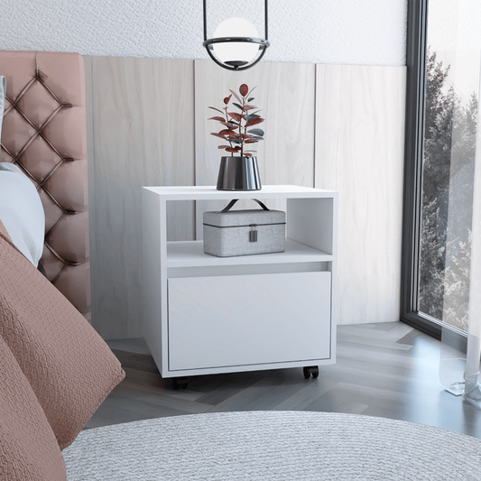 Austin Modern Nightstand With Casters And Storage