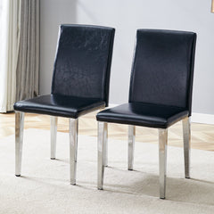Simple and Versatile Black PU Dining Chairs with Silver Metal Legs,