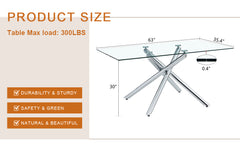 Large Modern Minimalist Rectangular Glass Dining Table with 0.39'