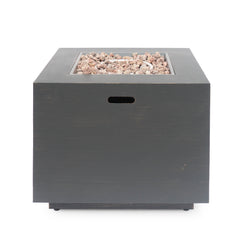 Outdoor Iron Square Propane Fire Pit with Tank Space, Brushed Brown