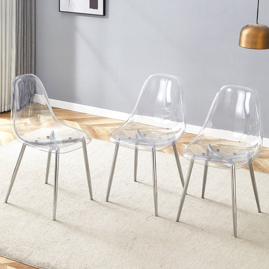 Transparent and Stylish Ergonomic Dining Chair with Silver Metal Legs