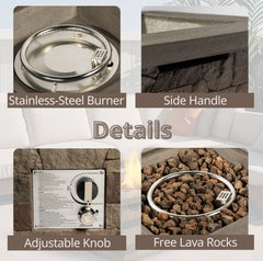 Outdoor Propane Fire Pit Table 28-inch Imitation Stone Square Concrete