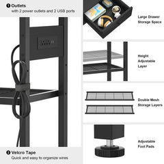 Black Console Table with Outlets and USB Ports