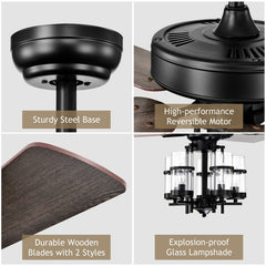 50 Inch Noiseless Ceiling Fan Light with Explosion-Proof Glass