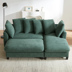 Upholstered Sectional Sofa with Movable Ottoman and Storage in Green