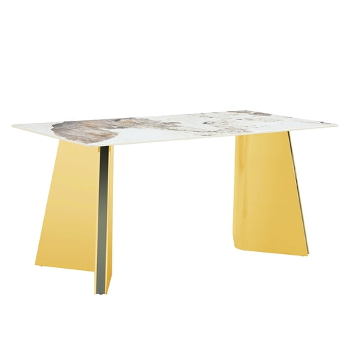 Pandora Patterned Sintered Stone Dining Table with Golden Stainless