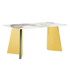 Pandora Patterned Sintered Stone Dining Table with Golden Stainless