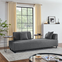 Linen Fabric 3 Seat Sofa with Two End Tables and Two Pillows,