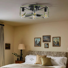 Flush Mount Ceiling Fans with Lights and Remote Control green Caged