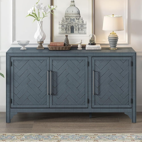 Modern Rustic Wood Buffet Sideboard with Metal Handles, 3 Doors Coffee