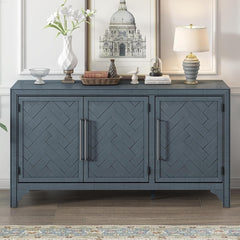 Modern Rustic Wood Buffet Sideboard with Metal Handles, 3 Doors Coffee