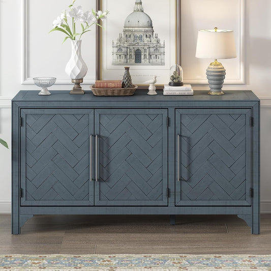 Modern Rustic Wood Buffet Sideboard with Metal Handles, 3 Doors Coffee