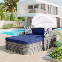 79.9" Outdoor Sunbed with Adjustable Canopy, Daybed With Pillows,
