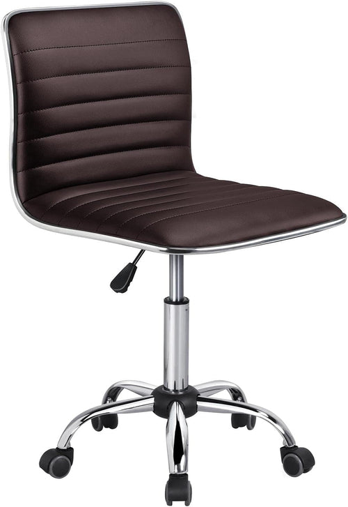 Task Chair Armless Office Chair PU Leather Ribbered Modern Desk Chair