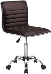 Task Chair Armless Office Chair PU Leather Ribbered Modern Desk Chair