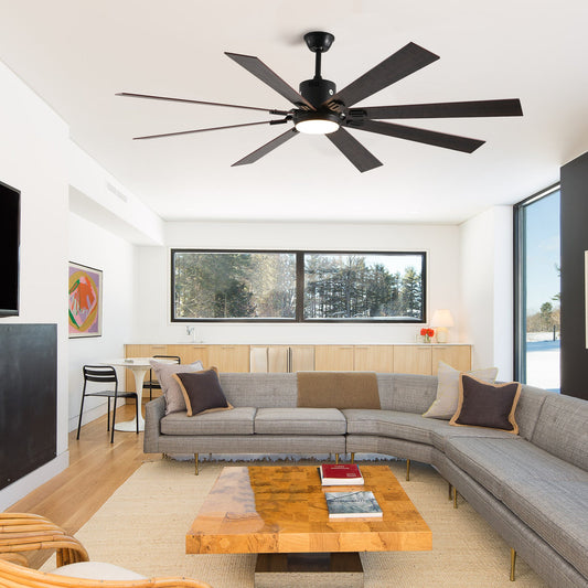 Walnut LED Ceiling Fan Light with 8 Wooden Blades, Remote Control,