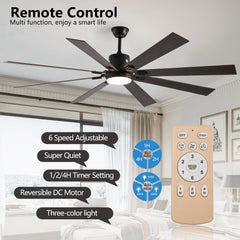 Walnut LED Ceiling Fan Light with 8 Wooden Blades, Remote Control,