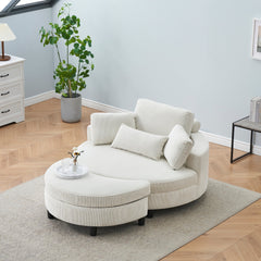 51-inch beige corduroy sofa with two throw pillows and a waist pillow