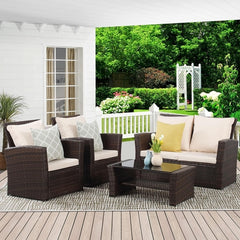 4 Piece Outdoor Patio Furniture Sets, Wicker Conversation Set for