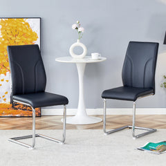 Modern Black PU High Back Dining Chair Set with Sturdy Legs for