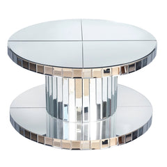 Luxury Double-Tier Round Mirror Coffee & End Table with Fluted Glass -