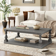 Vintage Coffee Table Featuring Artistic Vase Column Legs and Luxurious