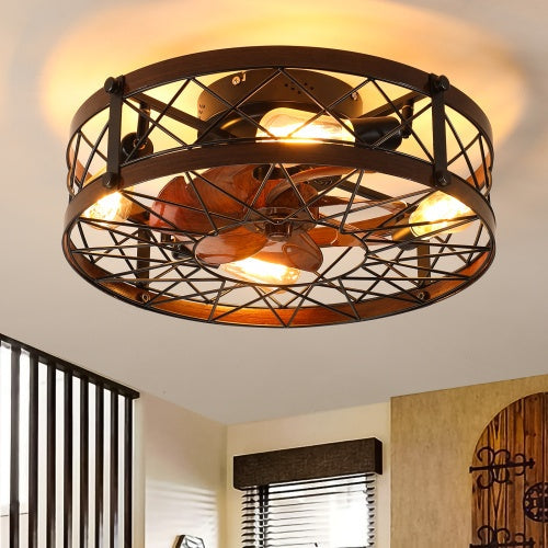 Cage Ceiling Fan With Light, Black, Recessed Ceiling Fan Light,