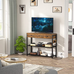 Rustic Console Table with Outlets and Drawers