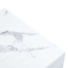 Minimalist MDF Marble-Patterned Coffee Table with Black Metal Legs,