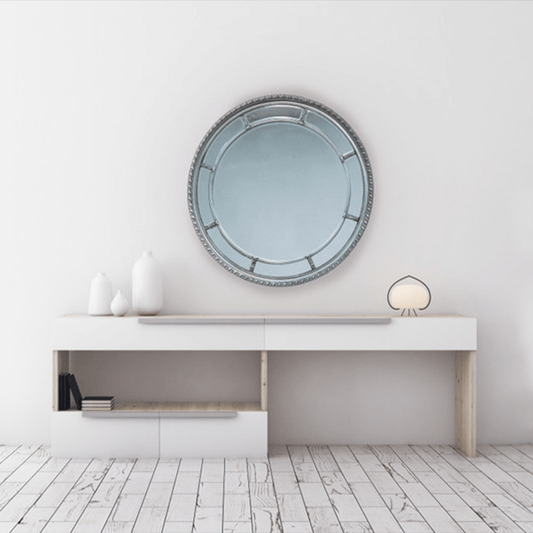 Augusta Silver Finish Circular Wall Mirror With Beveled Glass