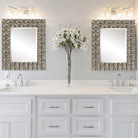 Large Beveled Glass Wall Mirror With Hand Distressed Silver Frame By