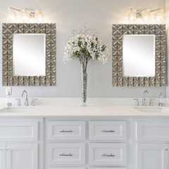 Large Beveled Glass Wall Mirror With Hand Distressed Silver Frame By