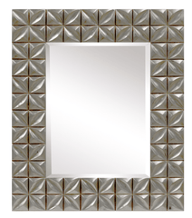 Large Beveled Glass Wall Mirror With Hand Distressed Silver Frame By